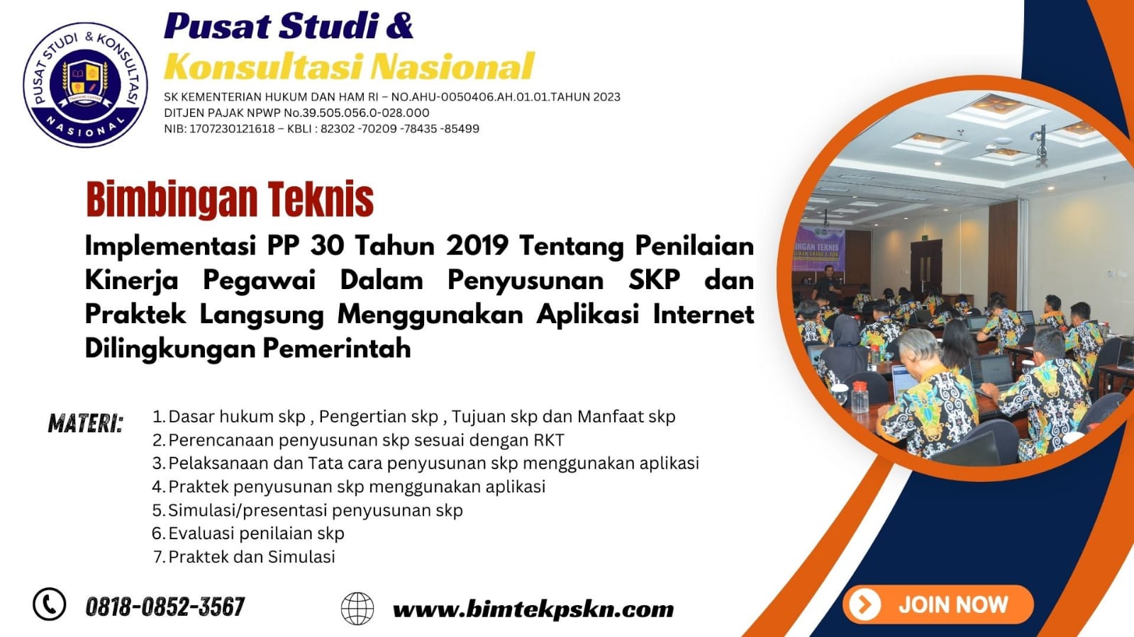 Bimtek Implementasi PP 30 Tahun 2019 Tentang Penilaian Kinerja Pegawai Dalam Penyusunan SKP dan Praktek Langsung Menggunakan Aplikasi Internet Dilingkungan Pemerintah