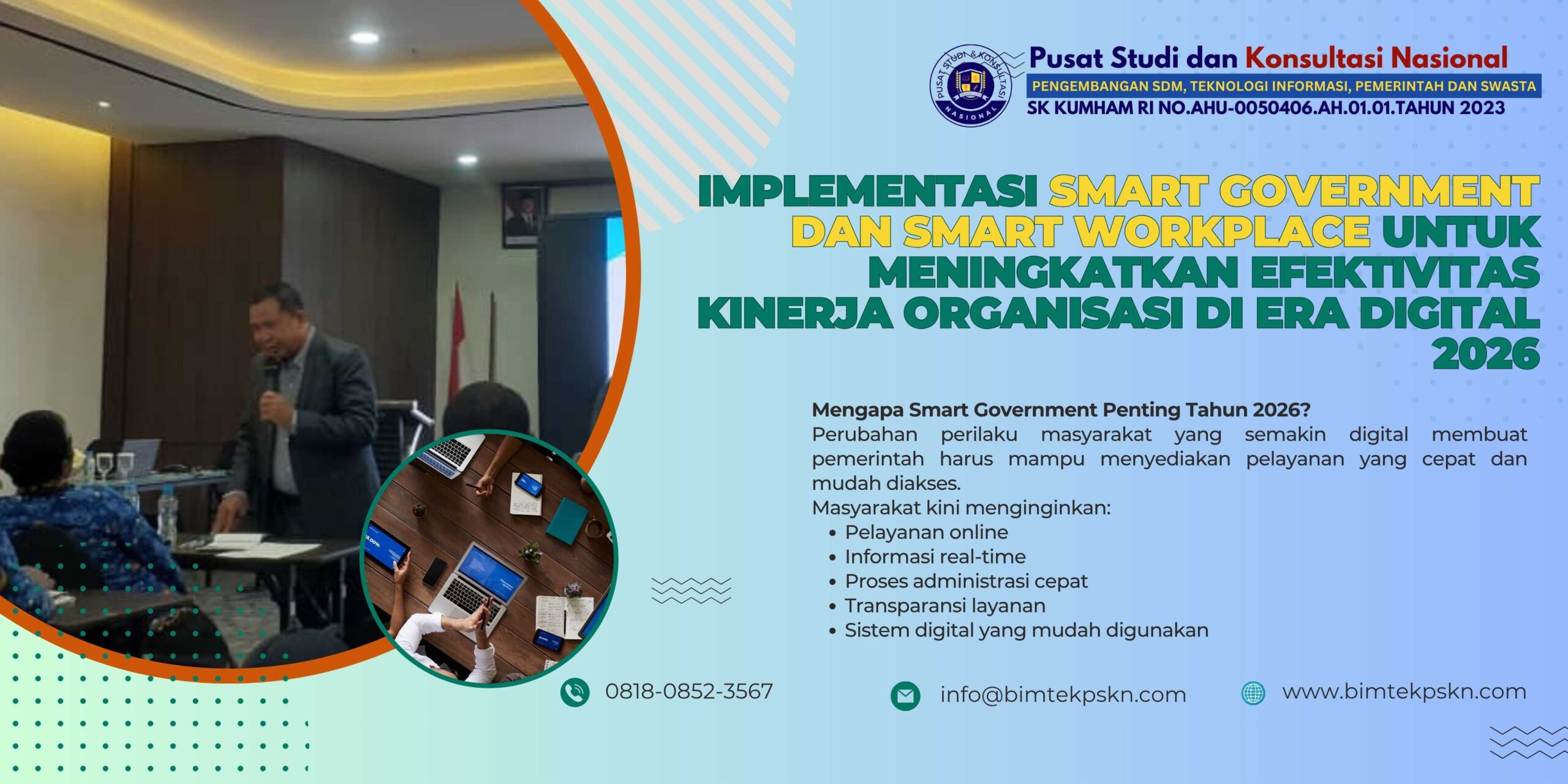 Pelatihan Implementasi Smart Government dan Smart Workplace untuk Meningkatkan Efektivitas Kinerja Organisasi di Era Digital 2026