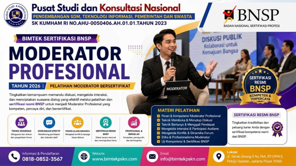 Bimtek Sertifikasi BNSP Moderator Profesional Tahun 2026 Pelatihan Moderator Bersertifikat