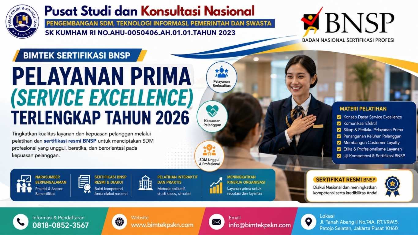 Bimtek Sertifikasi BNSP Pelayanan Prima (Service Excellence) Terlengkap Tahun 2026