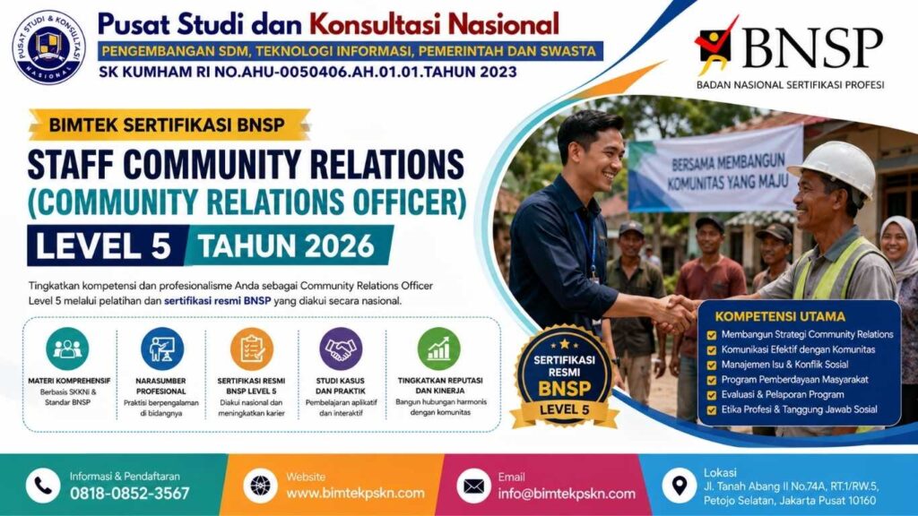 Bimtek Sertifikasi BNSP Staff Community Relations (Community Relations Officer) Level 5 Tahun 2026