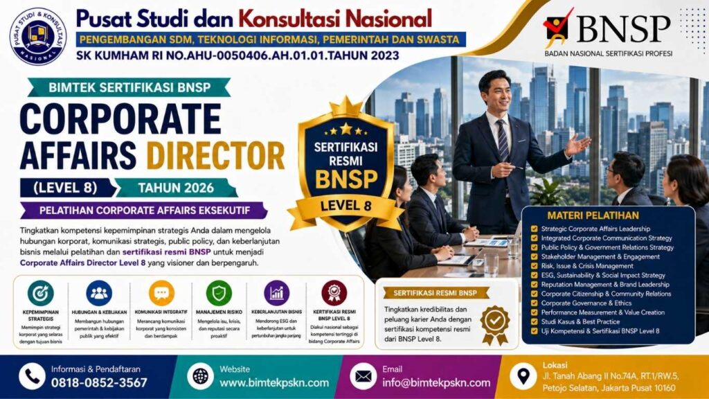 Bimtek Sertifikasi Corporate Affairs Director (Level 8) Tahun 2026 Pelatihan Corporate Affairs Eksekutif