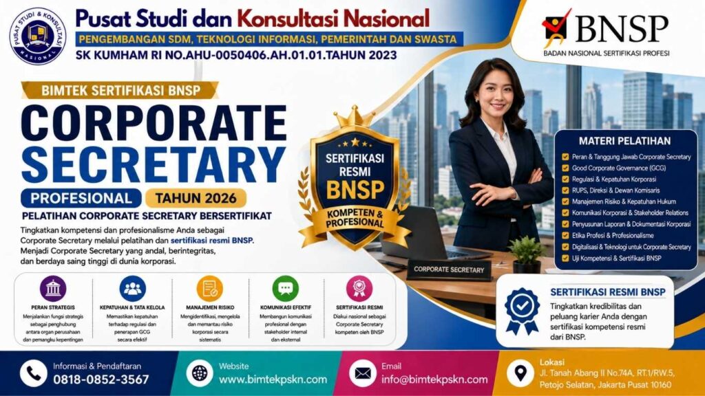 Bimtek Sertifikasi Corporate Secretary Profesional Tahun 2026 Pelatihan Corporate Secretary Bersertifikat