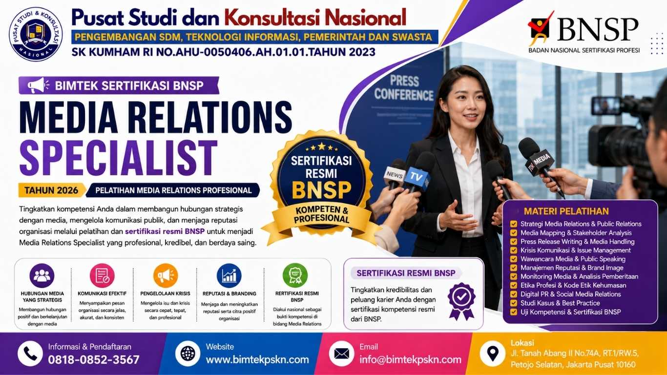 Bimtek Sertifikasi Media Relations Specialist Tahun 2026 Pelatihan Media Relations Profesional