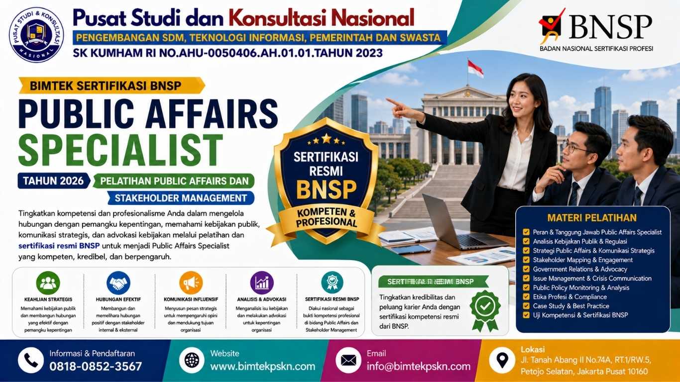 Bimtek Sertifikasi Public Affairs Specialist Tahun 2026 Pelatihan Public Affairs dan Stakeholder Management