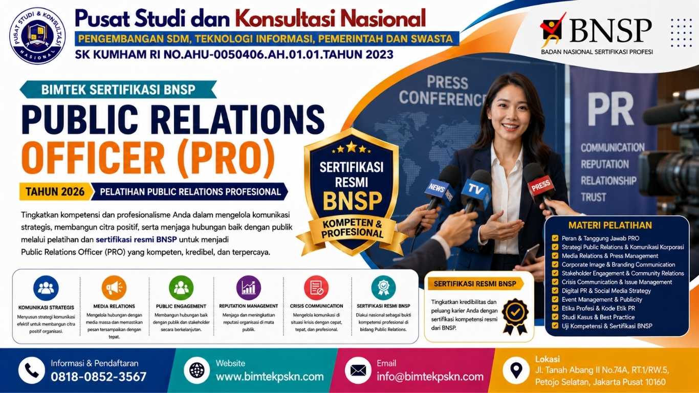 Bimtek Sertifikasi Public Relations Officer (PRO) Tahun 2026 Pelatihan Public Relations Profesional