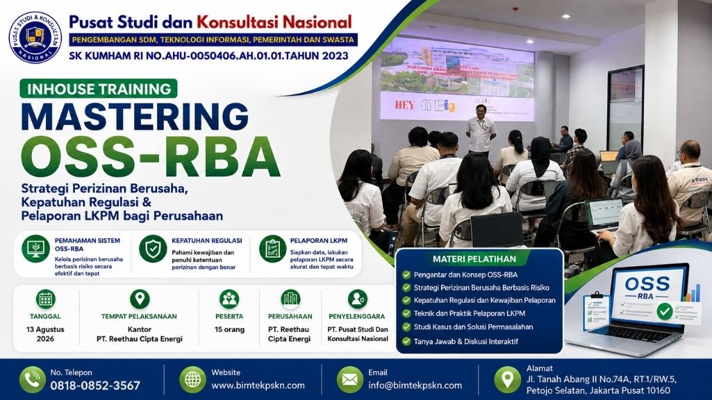 Inhouse Training OSS-RBA Strategi Perizinan, Kepatuhan Regulasi & Pelaporan LKPM